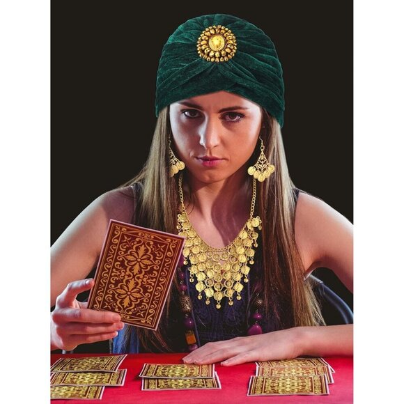 Women Fortune Teller Costume Accessories Set Jewelry Hair Wrap Necklace Earrings